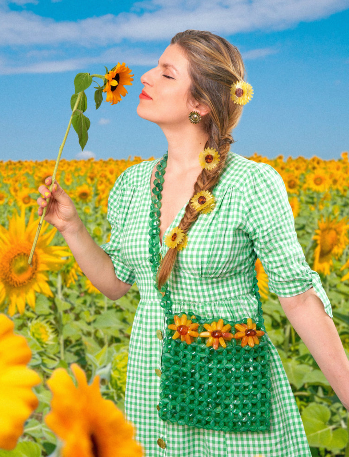 תיק צד חרוזים Sunflower