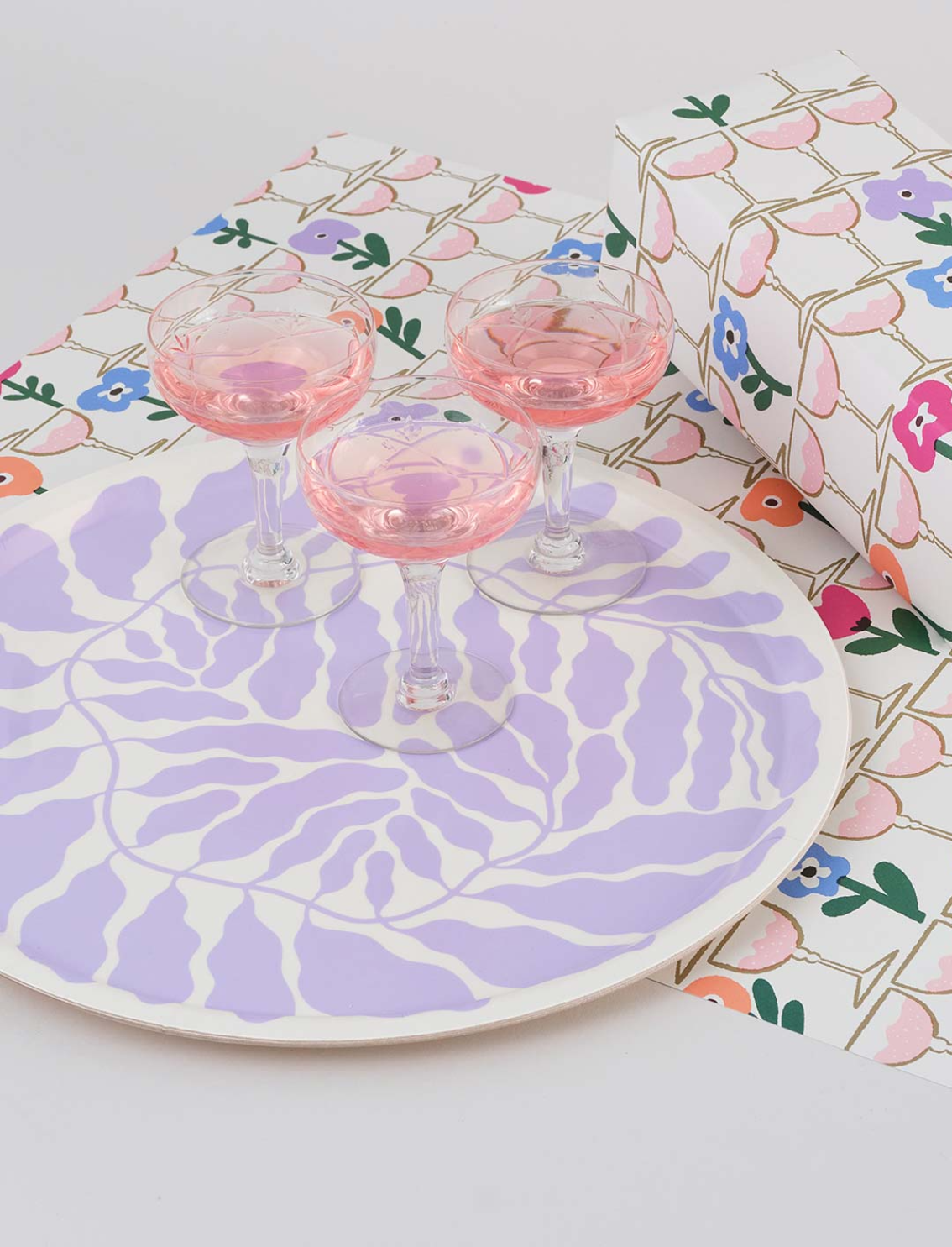 מגש עגול Leaves Lilac