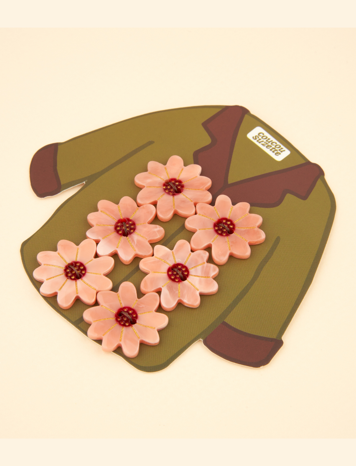 סט 6 כפתורים Pink Flower