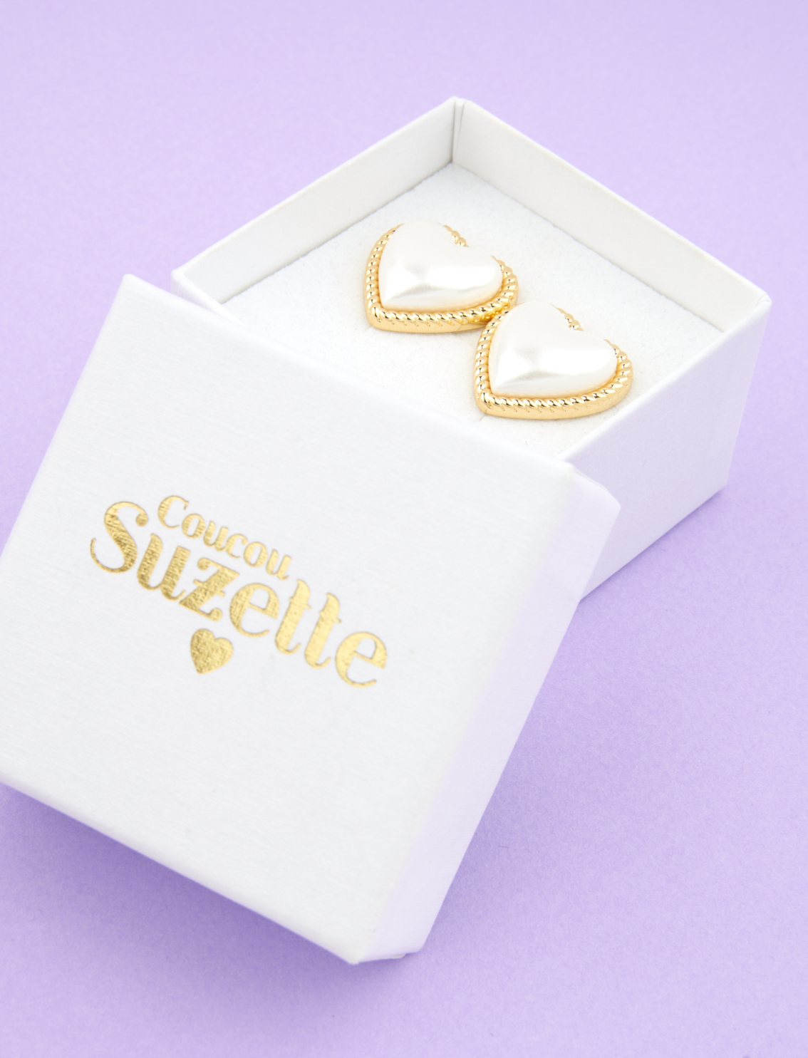 זוג עגילים צמודים Pearl Hearts