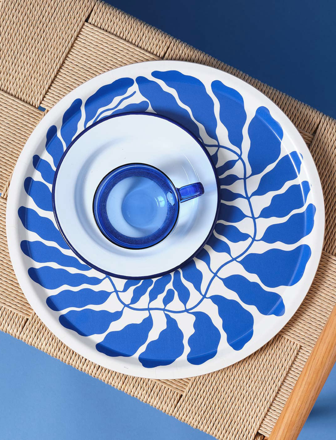 מגש עגול Blue Leaves