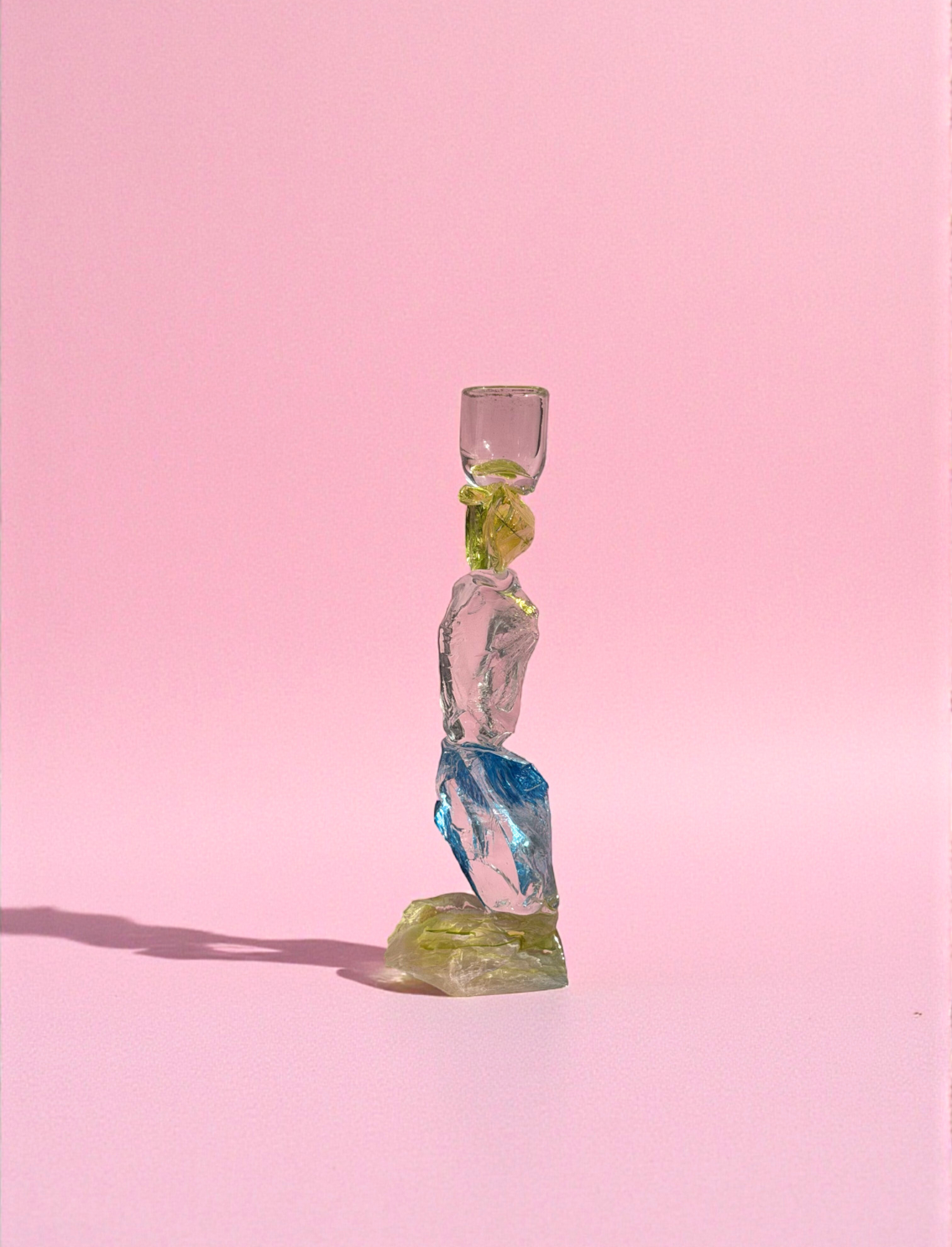 פמוט זכוכית גדול Blue & Yellow Rock