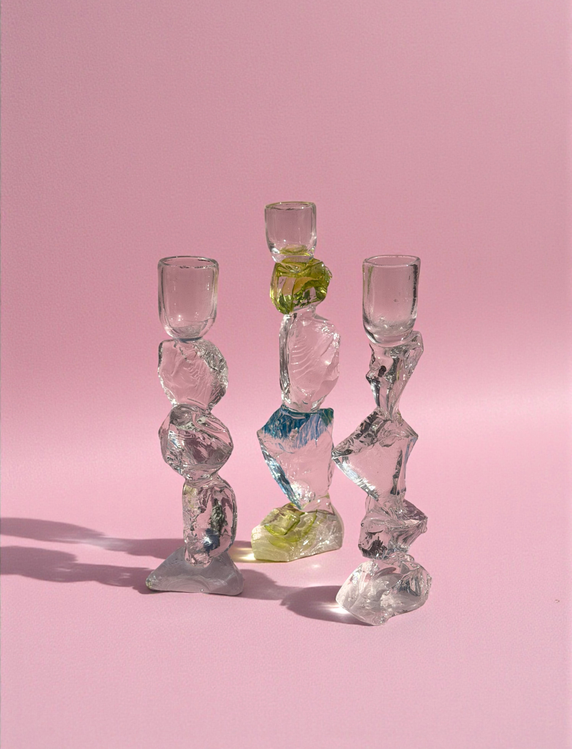 פמוט זכוכית גדול Blue & Yellow Rock