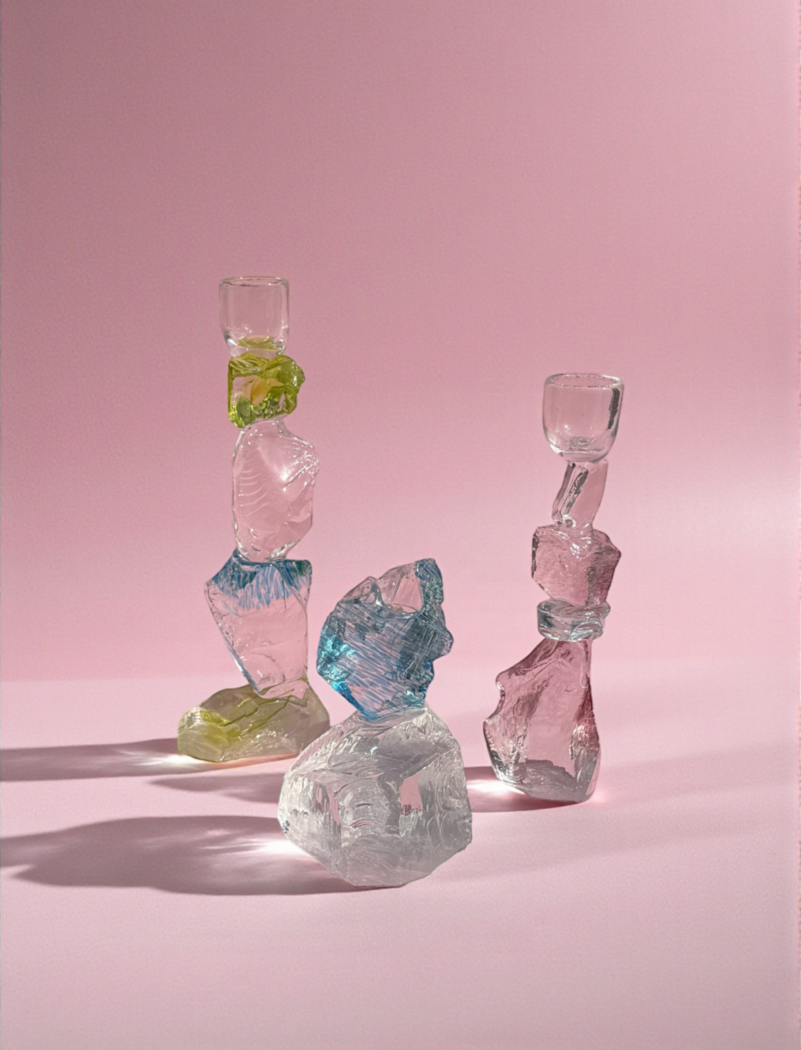 פמוט זכוכית גדול Blue & Yellow Rock