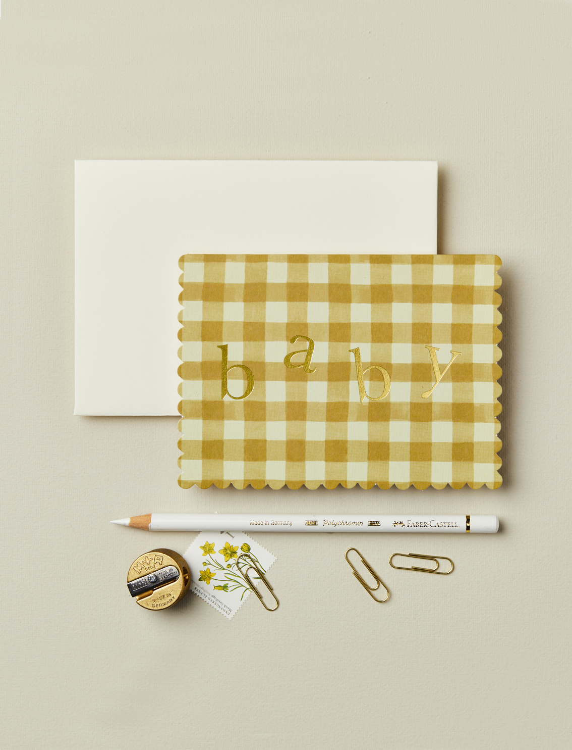 כרטיס ברכה Mustard Gingham 'Baby'