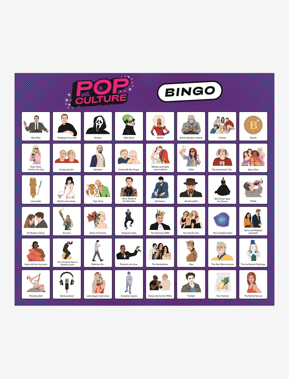 Pop Colture Bingo: Icons, Memes and Moments