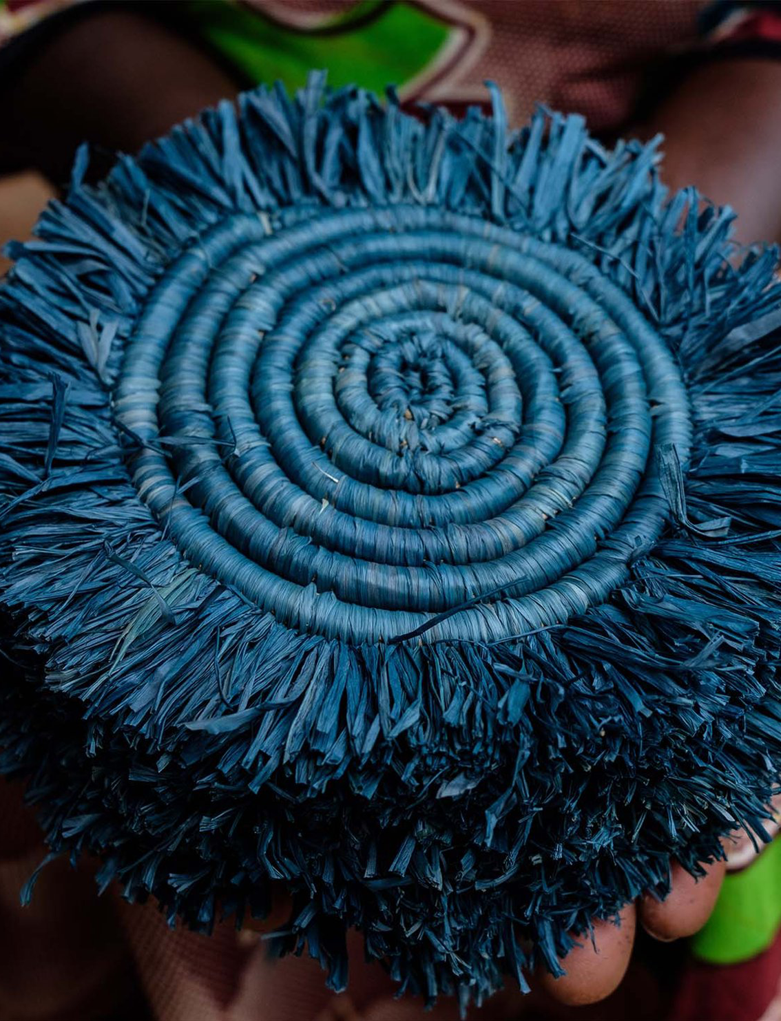 סט 4 תחתיות Fringed Raffia Blue