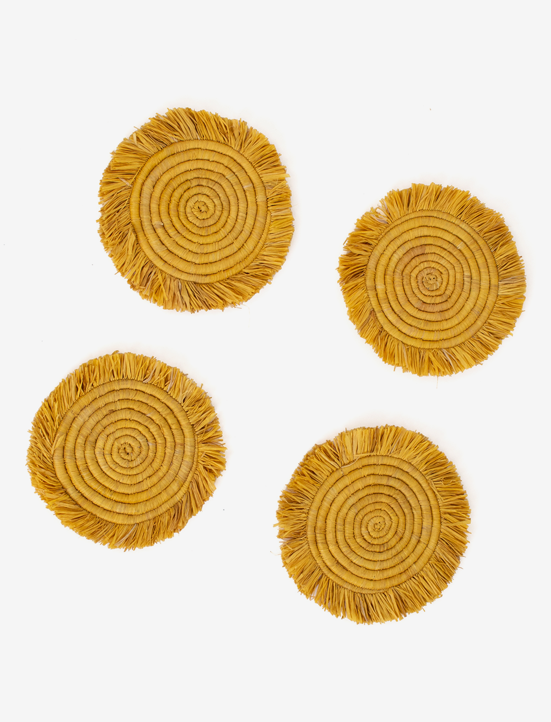 סט 4 תחתיות Fringed Raffia Yellow