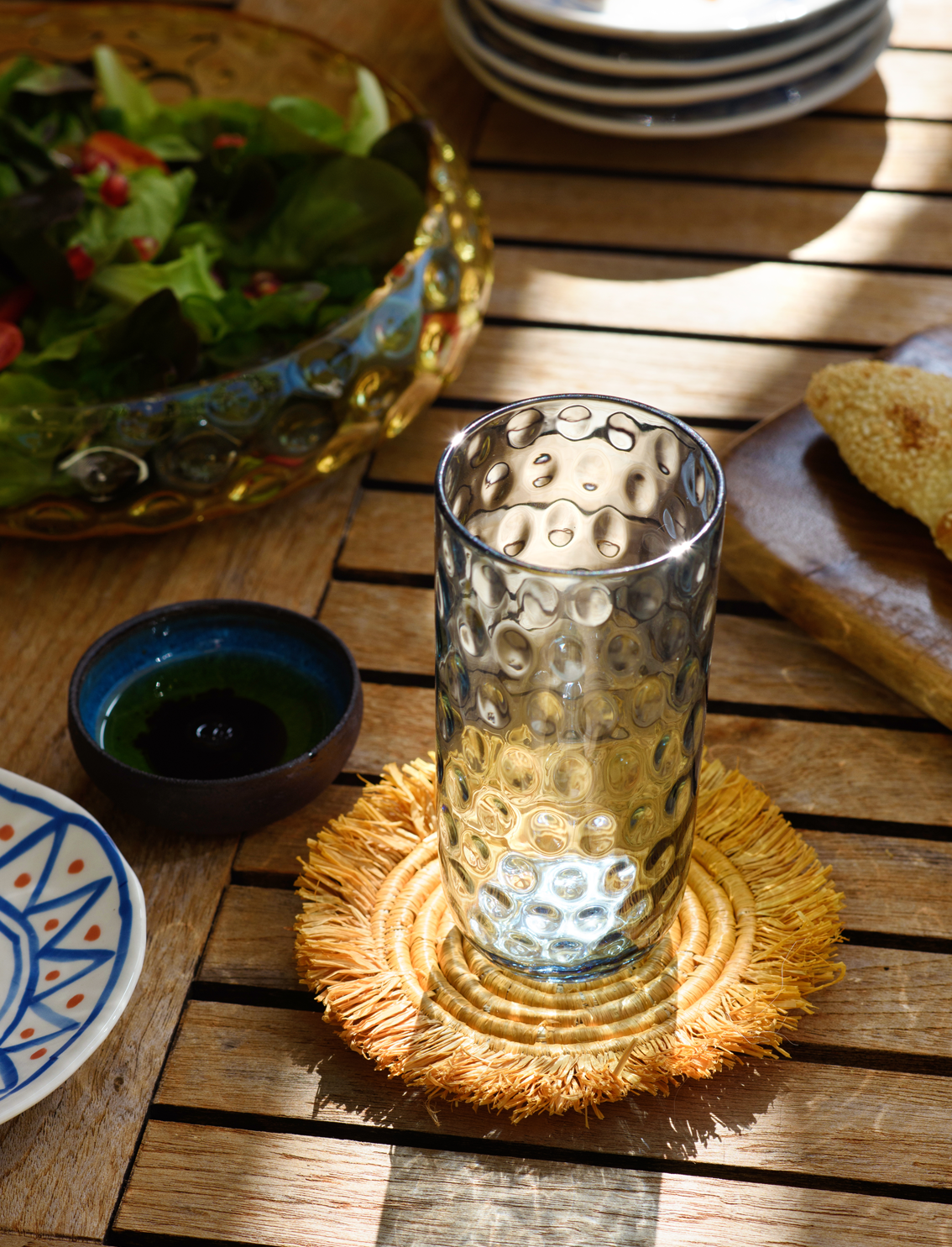 סט 4 תחתיות Fringed Raffia Yellow