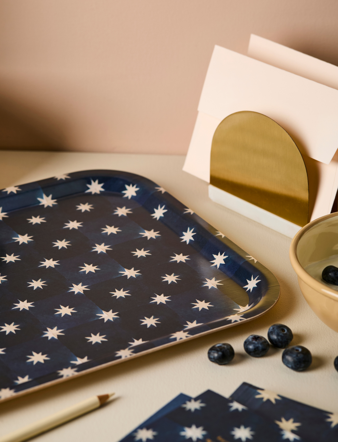 מגש עץ מלבני Medium Navy Stars