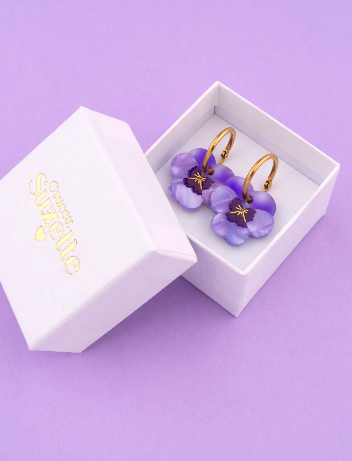 זוג עגילים תלויים Purple Pansies