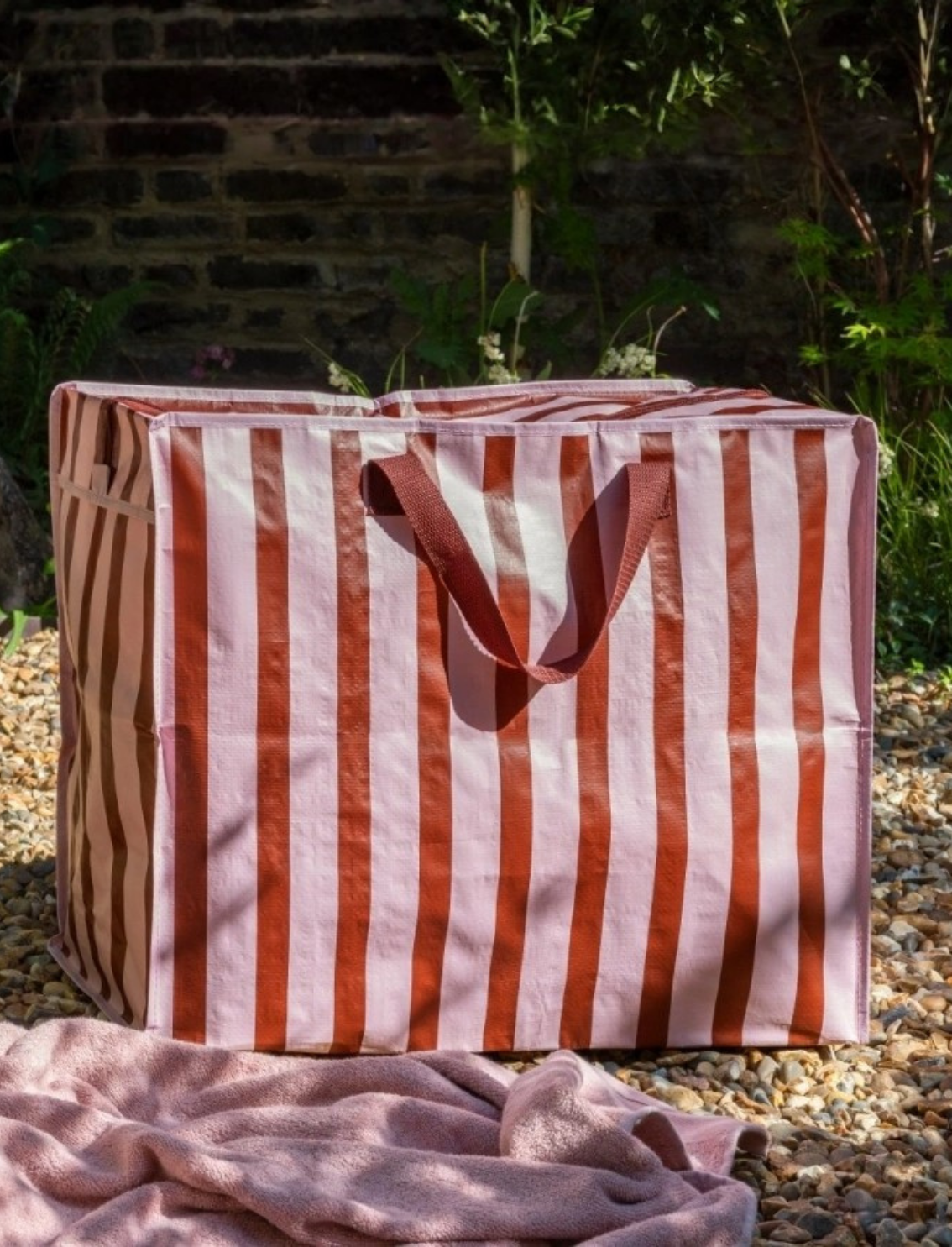 תיק אחסון ענק Pink & Brown Stripes