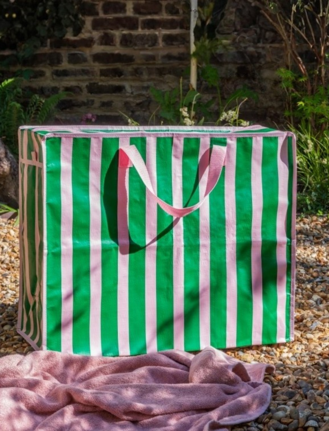 תיק אחסון ענק Pink & Green Stripes