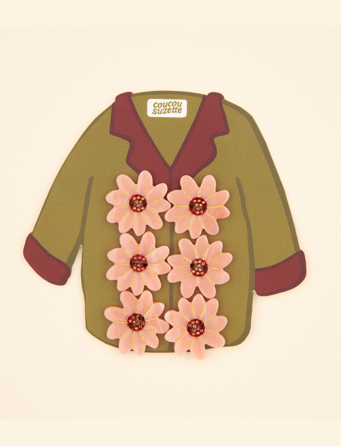 סט 6 כפתורים Pink Flower