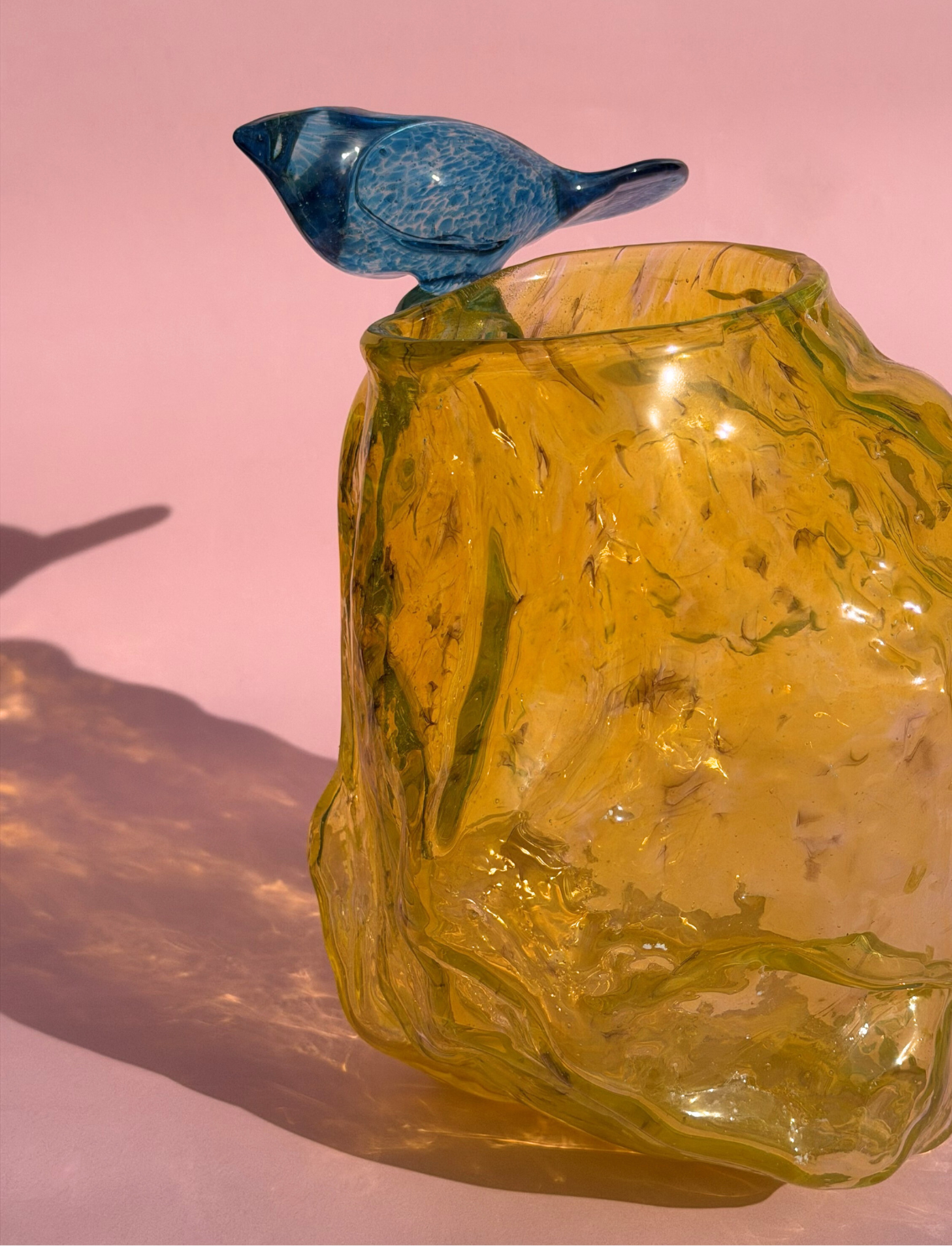 ואזת זכוכית Bird on a Yellow Rock