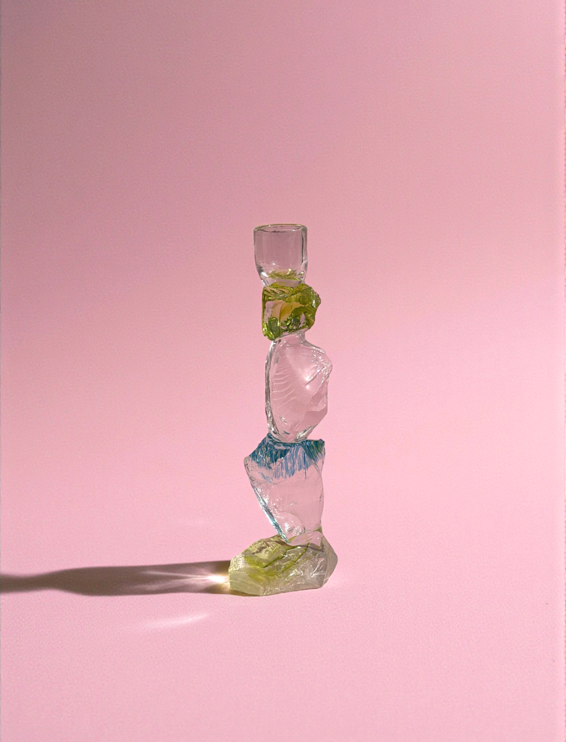 פמוט זכוכית גדול Blue & Yellow Rock