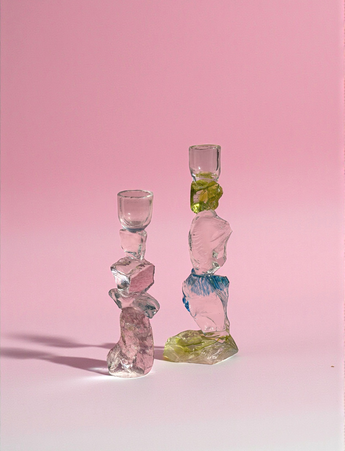 פמוט זכוכית גדול Blue & Yellow Rock