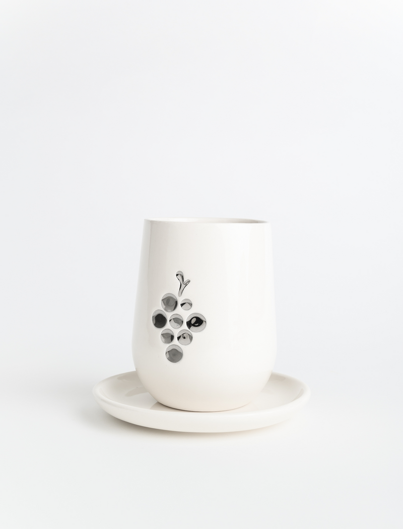 Ceramic white and Silver Kidush Cup